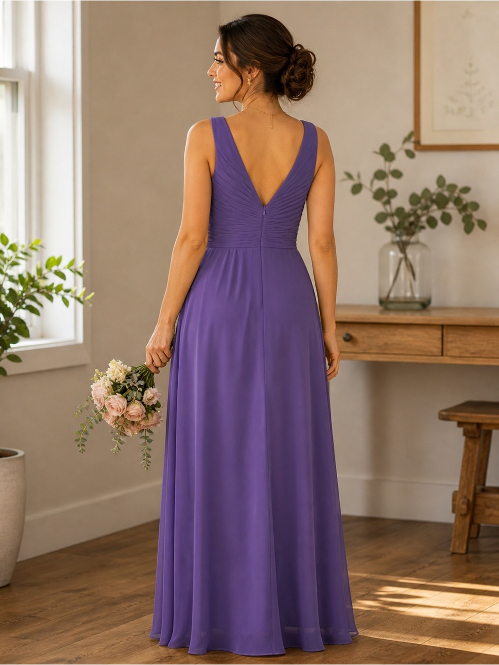 Azazie Lavender Chiffon Pleated V-Neck Bridesmaid Dress Size 4 Wedding Guest - Picture 9 of 9